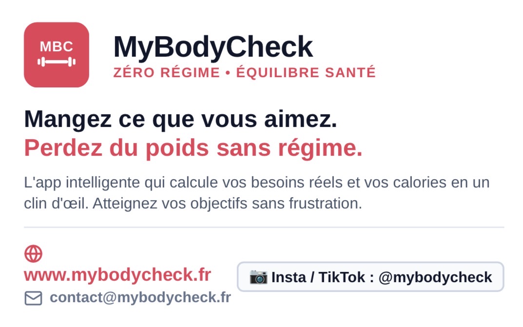 Carte de visite MyBodyCheck : mangez ce que vous aimez, perdez du poids sans régime